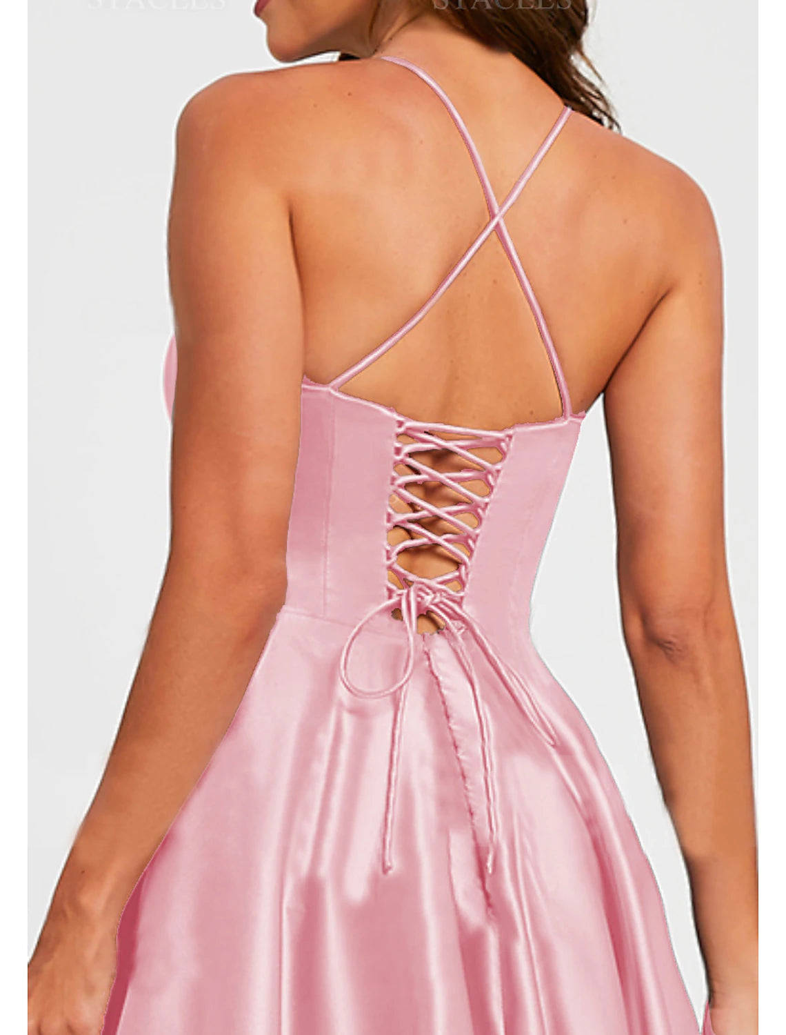 Wholesale  A-Line Prom Dresses Minimalist Dress Formal Wedding Guest Floor Length Sleeveless V Neck Bridesmaid Dress Stretch Satin Backless with Pleats Ruched